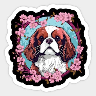 King Charles Spaniel with Cherry Blossom flowers Sticker